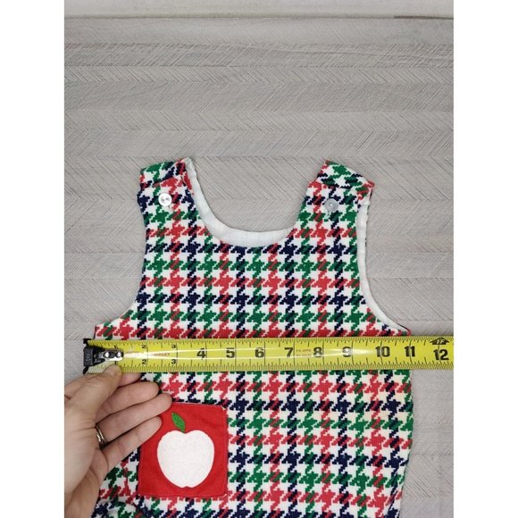 Vintage Bubble Romper Houndstooth Plaid Apple Applique Red Green Blue Boy Girl - Picture 2 of 7